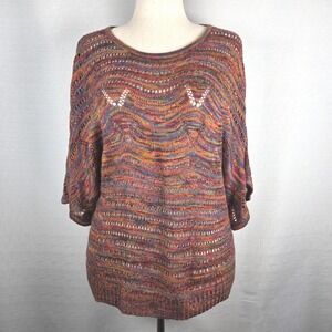 Dress Barn Multicolor Open Knit 3/4 Sleeve Sweater Top Women's‎ L Boho Festival